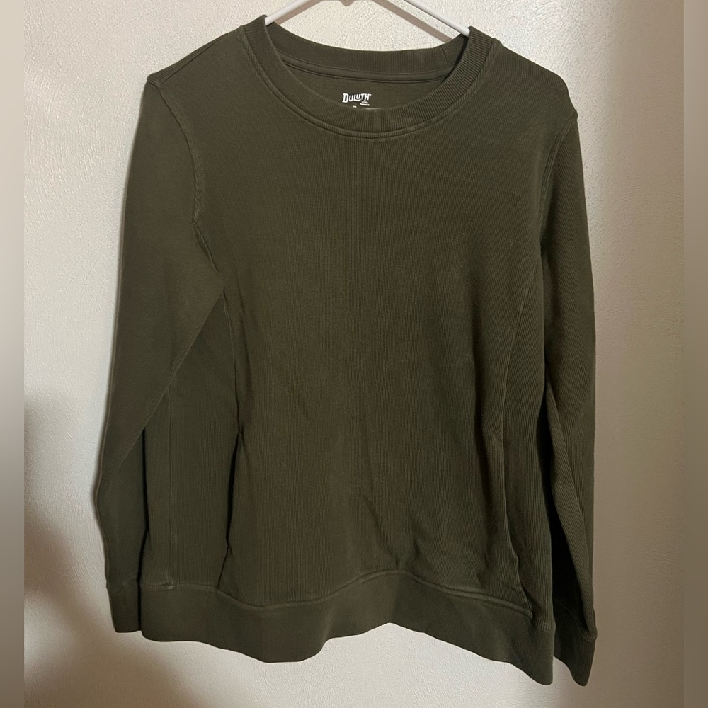 DULUTH TRADING Classic Ribbed Crewneck Sweatshirt Olive Green Women's Size M GUC
